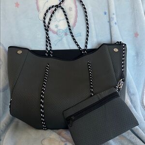 Brand new Neoprene large beach open tote with matching pouch